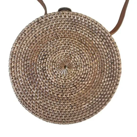 Rattan Crossbody Hand Bag Womens Woven Tan Boho Beach Vacation Island Resortwear - Picture 2 of 11